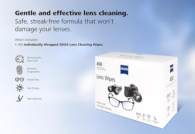ZEISS Pre-Moistened Alcohol Wipes, Glasses Cleaner, 400 Count