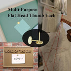 Galdexi 100pcs Flat Head Thumb Tacks for Wall, 7/16 Inch Heavy Duty Upholstery Tacks Nails, Decorative Long Push Pins for Office Home Furniture Decor Wooden Photo, Gold