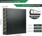 LETVPVOW Vintage Hardback 3 Ring Binder 2 Inch, Professional Leather Binder 3 Ring, Three Ring Binders Fits 8.5" x 11", D Ring Binders for Photo Album, Home, School and Office Supplies- Dark Green