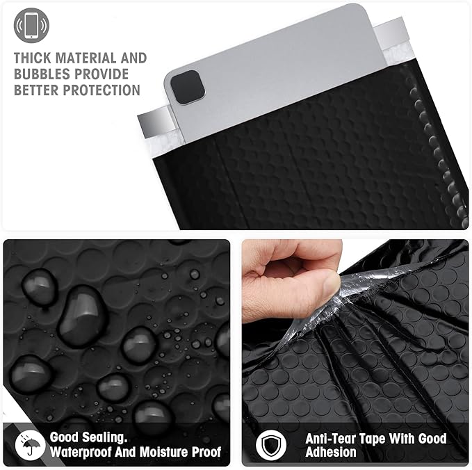 Metronic Bubble Mailers 8.5 X 12 Inch 25 Pack Black Usable Size 8.5 x 11 Waterproof Bubble Mailer Self Seal Padded Envelopes Cushioning for Christmas Gift Packaging, Mailing, Shipping, Small Business
