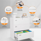 AFAIF 3 Drawer File Cabinets for Home Office, Metal Filing Cabinet with Lock, White Locking File Caninet Three Drawer, Office Storage Caninets Steel Cabnet for Letter/Legal/A4/F4-Assembly Required