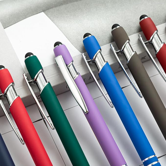 HEYZARDA Personalized Pens with Name Text Logo Custom Ballpoint Pen for Business Office Events with Stylus for Touchscreen 20 Pcs Grey
