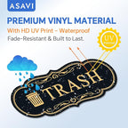 ASAVI Trash & Recycle Stickers – 2-Pack Self-Adhesive Vinyl Labels, Waterproof & Durable (Black Gold, Medium 6.3 x 2.7 inches)