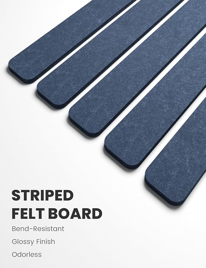 Fluxynara Cork Board Alternative Felt Strip Board 5-Pack 13"x2", Office Pin Board with 35 Push Pins, Adhesive Install for Bedroom Door & Home Office(Denim Blue)