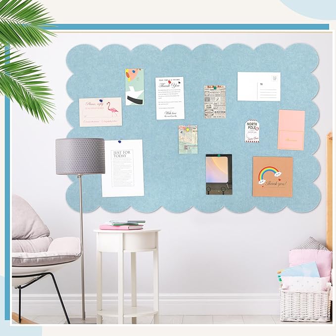 Mooliwe Scalloped Felt Bulletin Board 48 x 36 Inches Foldable Light Blue Pin Cork Board Alternative for Wall, 4' x 3' Trifold Picture Vision Self Adhesive Bulletin Decorative