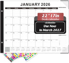 Gannyfer Desk Calendar 2026, Large 2026 Desk Calendar 22" x 17", Use Now to March 2027, 18 Monthly Academic Desktop Calendar 2026 with To-Do List, 2026 Calendar for Office, School, Home(6 Stickers)