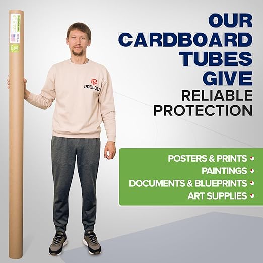 Paclord 4" x 72" Reinforced Kraft Paper Mailing Tube, Pack of 4 Tubes with 8 Caps – Secure USPS Approved Poster Tube – Cardboard Tube for Shipping and Storing Posters, Prints, Artwork, or Documents