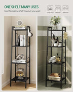 Hzuaneri Ladder Shelf, Bookshelf Bookcase, Freestanding Corner Storage Shelve with 2 Hooks for Home Office, Living Room, Kitchen, Bedroom, Industrial, 11.8" D x 13.4" W x 47.2" H, Black BC13204B