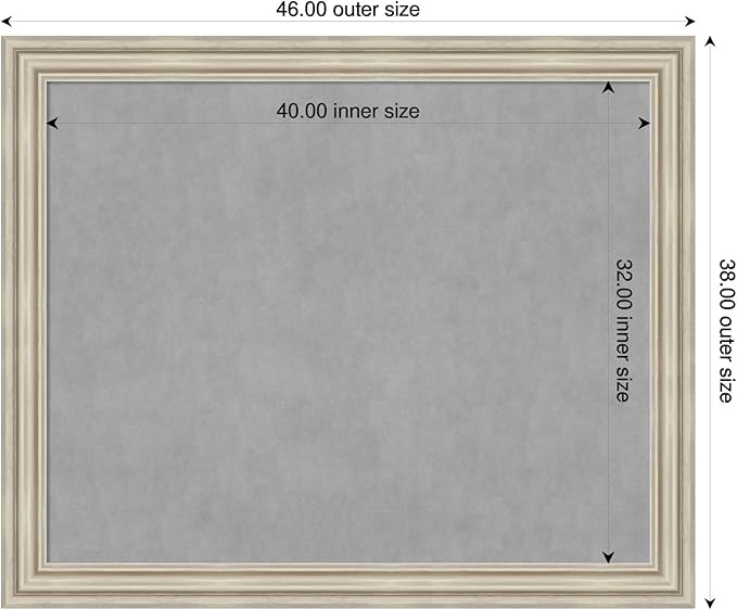 Amanti Art Silver Framed Magnetic Board 38x46 X-Large Vision Board for use with Magnets, 100% Metal Sheet to Display Items as Office Decor or for Home Organization in mudroom, Kitchen or Kids Room