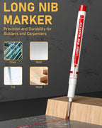 STAGEEK 14 Pack Carpenter Pencil Set with Sharpener, Mechanical Carpenter Pencils with 60 Refills, Deep Hole Long-Nib Marker Pens, Carbide Scribe Tool & Construction Pencils for Architect with Case