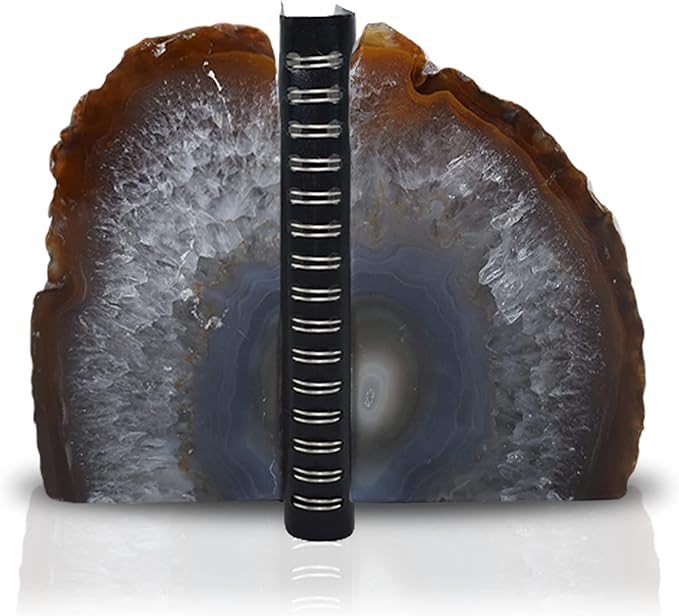 Nature's Decorations Agate Bookends - A Quality Natural Geode with Non-Skid Rubber Bumpers for Shelves, Office, Home Decor - Heavy Duty Cool Crystal Stone (2-3 LB)