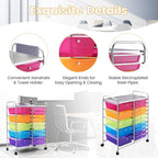 GLACER 15 Drawers Rolling Cart, Storage Cart with w/Removable Drawers & Steel Frame, Multipurpose Organizer Cart w/Sleek Handle, Utility Cart on Lockable Wheels for Home, School, Office (Rainbow)