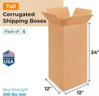 Tall Moving & Shipping Boxes 12 x 12 x 24 inches (5-Pack) - Extra Strength 200 lb vs Regular - Corrugated Moving Boxes - Packaging Box for Delivery - Packing and Moving Box by IDL Packaging