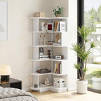 Farini 5-Tier Corner Bookshelf,L-Shaped Bookcase Freestanding Storage Shelf & Display Stand for Living Room, Office, Bedroom,White