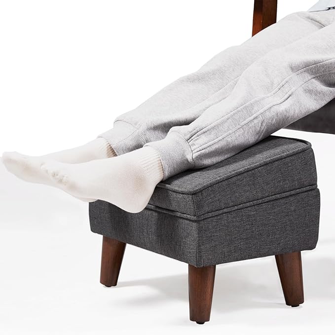 FAGAGA Small Footstool Ottoman with Storage, Ottoman Foot Rest, Modern Foot Stool with Adjustable Lid and Sturdy Wood Legs for Living Room, Bedroom, Couch, Enterway, Light Gray