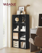 VASAGLE Custos Collection - Bookshelf, Bookcase, Cube Shelf with 8 Compartments, 9.4 x 25.8 x 51 Inches, Storage Shelf, for Living Room, Home Office, Dining Room, Ebony Black ULBC424B01