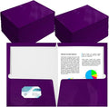 Yeaqee 200 Pack 2 Pockets Glossy Laminated Paper Folder First Day of School Presentation Folder Letter Size Two Pocket File Portfolio Holder Back to School Items Bulk for Teacher Office (Purple)