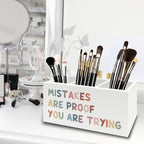 XPH Boho Inspirational Pen Pencil Holder Organizer for Desk, Positive Inspirational Gifts, Mistakes are Proof You are Trying Motivational Wooden Box Sign for Classroom Desk Tabletop Decorations