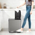 mVm Kitchen Trash Can,2x5.3 Gallon(2 x 20 L)Dual Trash cans and Recycle Bin Combo with Foot-Pedal,Anti-Fingerprint,Soft-Close,Brushed Stainless Steel Garbage Can for Kitchen,Living Room(Metallic Gray)