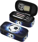 SNAPMADE Soccer Ball Pencil Box Sports Pencil Case for Boys Men, Large Capacity Durable Blue Black Pencil Pouch Storage Pen Bag Stationary Case with Double Zippers