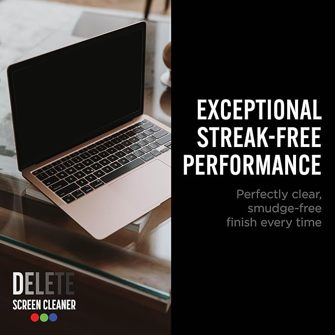 Delete Screen Cleaner 16oz Spray Bottle | Premium Streak-Free, Alcohol & Ammonia-Free Solution for All Devices | Gentle, Odorless & Easy to Use | Improves Visibility & Longevity of Screens