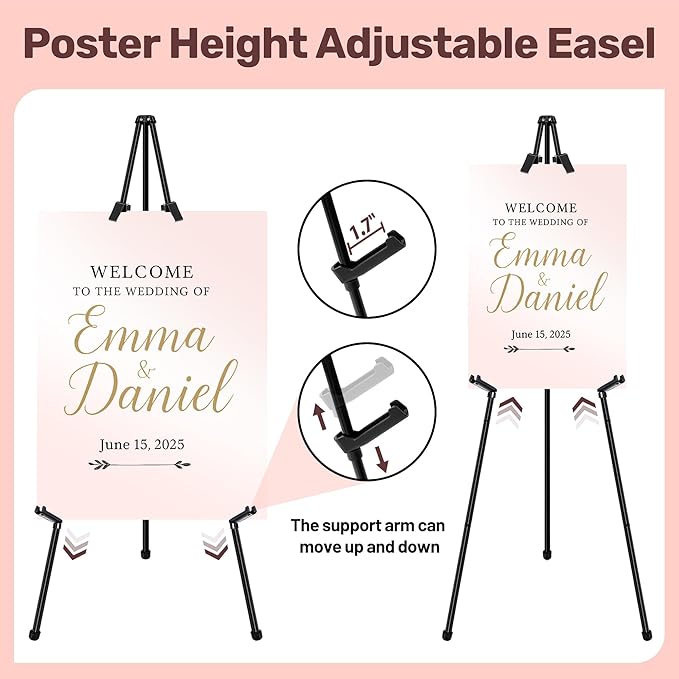 VAIIGO 2Pack Black Easel Stand for Sign & Poster - 63" Adjustable Metal Display Easels for Wedding Welcome Signs, Painting, Canvas, Art & Picture - Portable Folding Tripod with Carry Bag, Holds 5 Lbs
