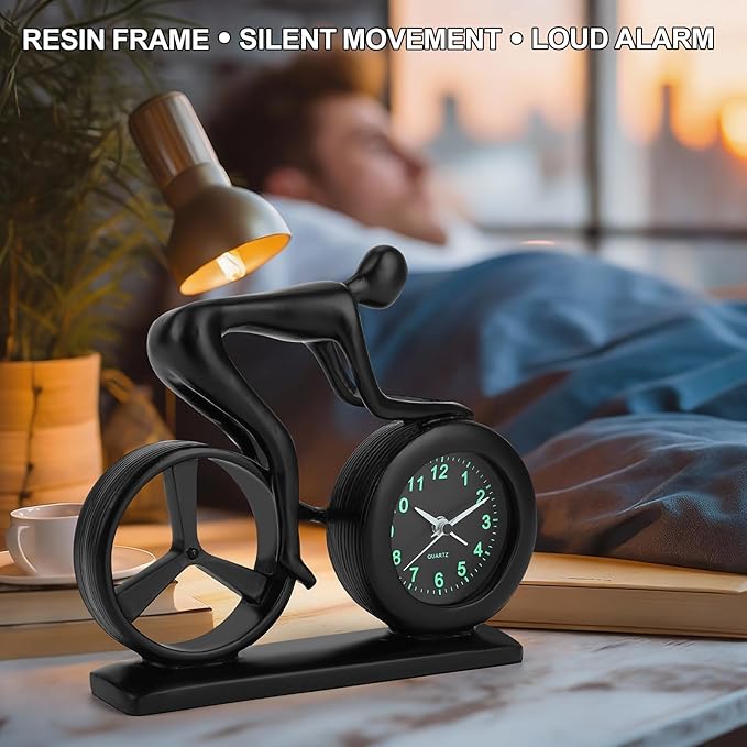 CIGERA Racing Bicycle Desk Alarm Clock Battery Operated, Glow-in-The-Dark Dial, Silent Non-Ticking | Unique Cycling Gift for Cyclists, Students, Teachers | Office, Desk, Shelf Decor