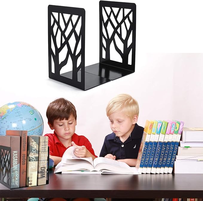 MSDADA Bookends, Book Ends for Shelves, Bookends for Office, Book Ends for Heavy Books, Book Shelf Holder Stand Home Decorative，Metal Bookend Supports, Book Stoppers, Black(4 Pairs)