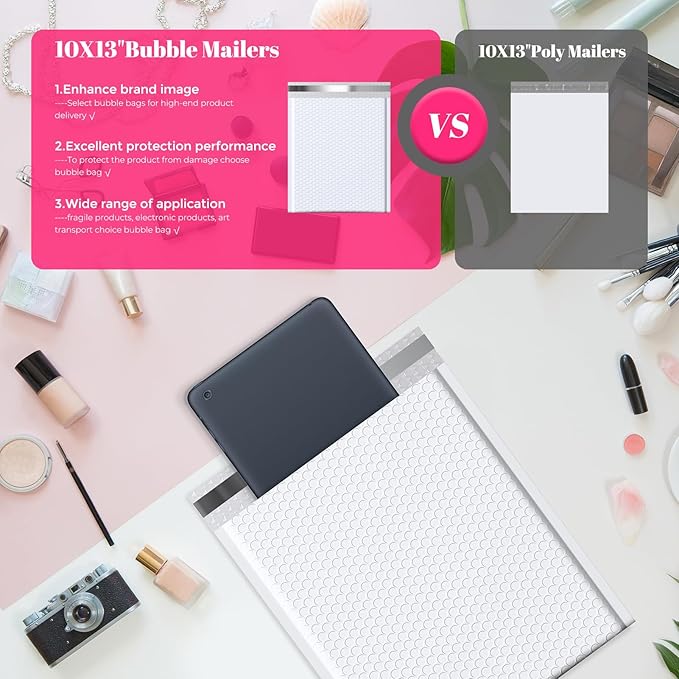 Metronic Bubble Mailer 10x13" White 25 Pack, Poly Padded Envelopes Waterproof Shipping Bags for Clothing, Self Seal Cushioning Mailers for Shipping Books, Jewelry, Makeup Supplies