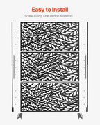 VEVOR Metal Privacy Screen, 47" W x 72" H, Outdoor Privacy Screens & Panels, Freestanding Outdoor Divider with Stand, 3-Panel Decorative Garden Steel Privacy Fence for Balcony Patio Indoor Room Black