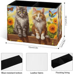 Famame Cute Vintage Cats Sunflower Fence Pencil Holder for Desk, Leather Desktop Container Pen Cup Storage Study Table Pen Organizer Makeup Brush Holder for Classroom Office Home