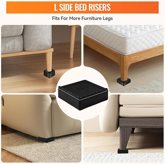 Furniture Risers, 8 Pack Bed Risers with Non-Slip Grip and Heavy Duty Support, 1 Inch 2 Inch 3 Inch 4 Inch Height Lift for Couch, Sofa, Table, Desk, Chair, Refrigerator - Black, 1 Inch