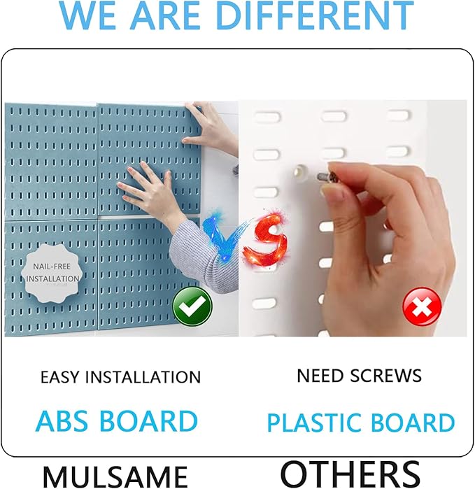 MULSAME Pegboard Combination Kit, 25.2" x 25.2" Wall Mounted Storage Set with 4 Pegboards & 20 Accessories Hanging, Peg Boards Organizer