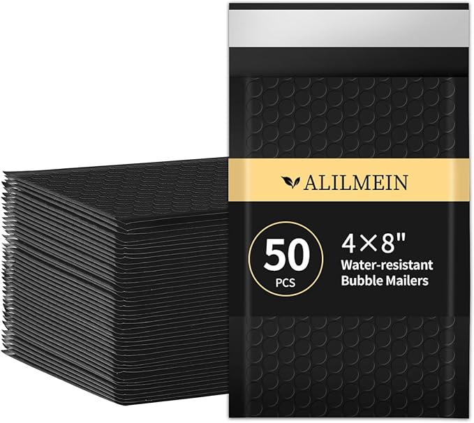 Alilmein 4×8" Inch Bubble Mailers 50 Pack Small Bubble Mailers Waterproof Padded Envelopes Self Seal Adhesive Shipping Bags for Mailing Cards Jewelry Makeup and Small Business Packaging