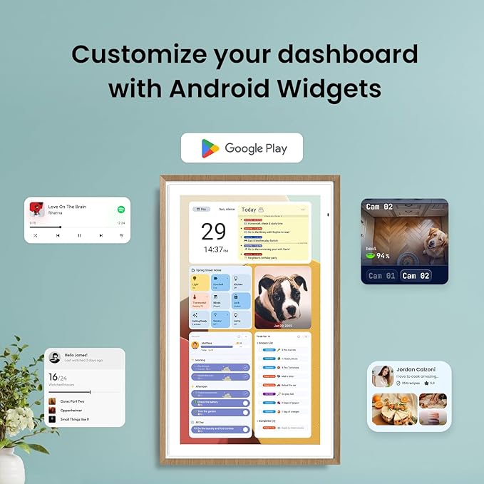 ApoloSign 27” Digital Calendar: Dual Mode Calendars with Google Play & Multi-calendar Sync, Electronic Planner & Chore Chart, Smart Touchscreen, Interactive Display for Family Schedules (Teak Wood, 27-inch)