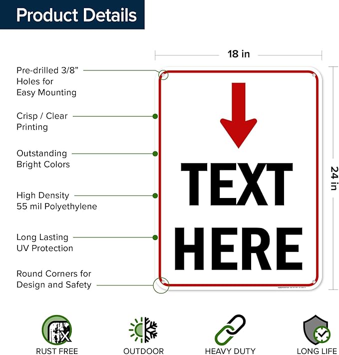 Custom Arrow,Custom Directional Sign, Arrow Down Sign, 18x24 Inches, 55 mil thick HDPE (high density polyethylene) Made in USA by My Sign Center