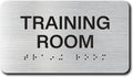 TRAINING ROOM Signs with Raised Text & Grade 2 Braille, Brushed Aluminum/Silver Finish Easy Install with Double-Sided Tape, ADA Compliant Custodian Door Sign for Businesses & Offices