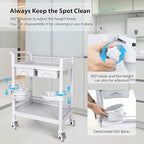 Medical Mobile Trolley Cart 2-Shelf 220 LBS Max Load Rolling Utility Cart Heavy Duty Beauty Salon Storage Cart with Drawers Dirt Buckets Rotate Wheels 2 Brake for Hospital Dental Clinic Home
