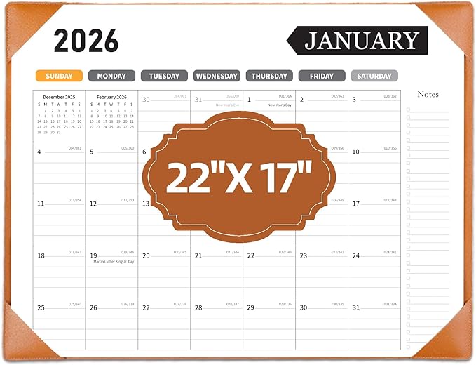 Large Desk Calendar 2026, Calendar with Desk Protecting Pad, 2026 Desk Calendar Large 22x17, Runs From January 2026 to June 2027 18 Months, Big Desktop Calendar for Family Classroom and Office(Brown)