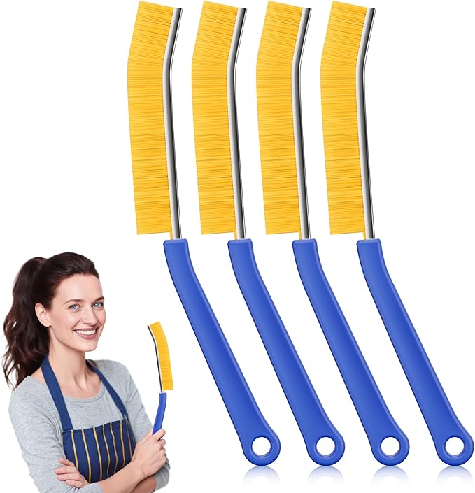 JOYMOOP 4 Pack Crevice Cleaning Brush, Blue Hard Bristle Grout Brush, House Cleaning Supplies, Magnetic Gap Cleaning Brush for Kitchen, Bathroom, Window, Toilet, Multifunctional Cleaning Tools