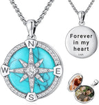 Compass Necklace for Women Men 925 Sterling Silver Pendant Urn Necklaces for Ashes Picture Locket Necklace Anchor Necklace Viking Necklace Crystals CZ Moonstone Abalone Shell Turquoise Compass Jewelry