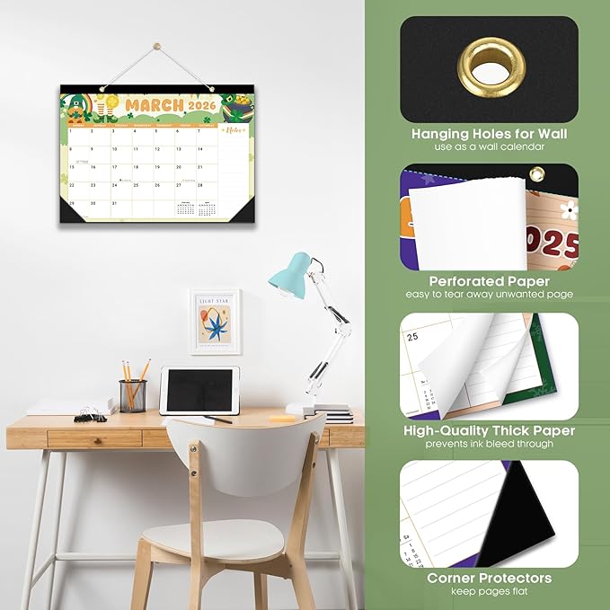 Desk Calendar 2026, 21 Months Calendar Runs from October 2025 to June 2027 - Large 17" x 12" Desktop/Wall Monthly Planner for Home School, or Office - Watercolor Festival