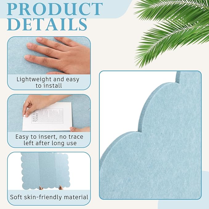 Mooliwe Scalloped Felt Bulletin Board 24 x 18 Inches Foldable Light Blue Pin Cork Board Alternative for Wall, 2' x 1.5' Trifold Picture Vision Self Adhesive Bulletin Decorative