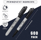 Thenshop 600 Pack Black Permanent Markers Bulk - Fine Point Permanent Marker Quick Drying Waterproof Pens for Doodling Writing Marking Classroom Work on Wood Metal Stone Glass, Office School Supplies