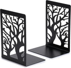 Huron 7" Decorative Designer Trees Steel Non-Skid Metal Book Ends for Shelves Heavy Duty Bookends, Black, Pair (1/3/10/50 Pr) (10)