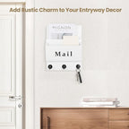 Lucundm Mail and Key Holder - Decorative 8.86" x 11.42" Wall Key Hanger with 2 Mail Organizer Slots and 3 Hooks - Real Paulownia Wood with Keyhole Brackets, Hardware and Instructions (White)