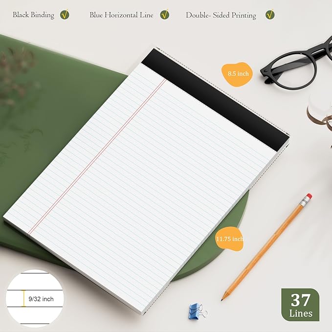 AILZFEI 2 Pack of Legal Pads 8.5 x 11 College Ruled Writing Pads 8.5" x 11.75" Notepad 30 Sheets per Note Pads Notebook Study Back 8x11 Pads of Paper