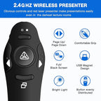 Rechargeable Presentation Clicker Wireless Presenter Remote USB Control Powerpoint PPT Clicker, Red Laser Pointer RF 2.4GHz Presenter Remote Slide Advancer for Computer/Laptop/Mac/Keynote