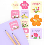 Large Name Labels for Kids (33) - Custom Stickers for Daycare and School Supplies - Durable, Waterproof Stickers for Water Bottles, Lunch Boxes, and More with Unique Designs - Flowers