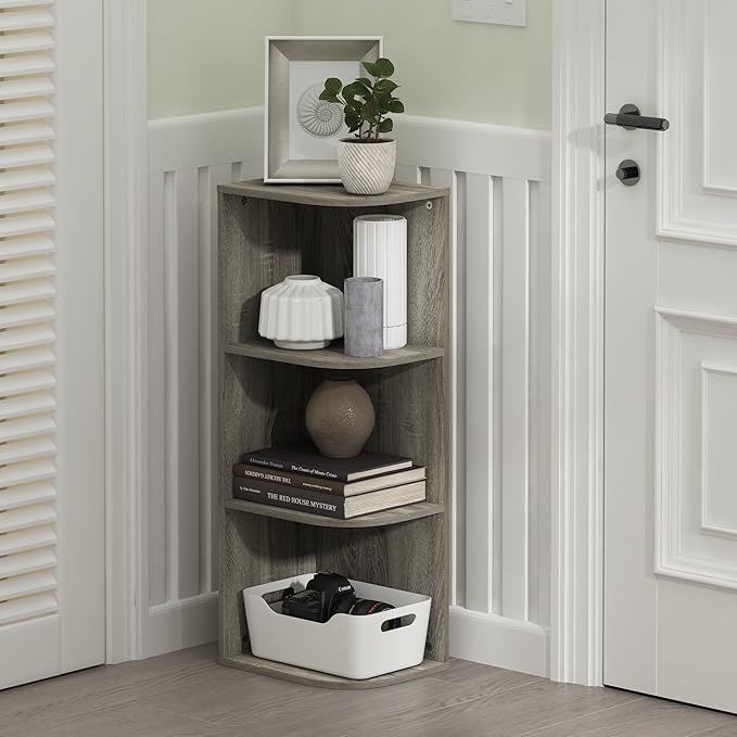 Furinno PASIR Book Shelf, 3-Tier Corner Bookshelf, Open Shelves Bookcase 9.3 x 12 x 31.5, for Living Room, Bedroom, Home Office, French Oak